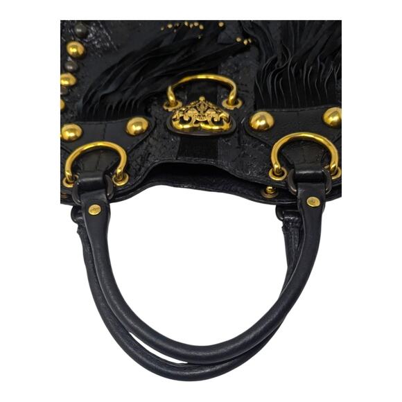 Gucci Babouska Hysteria Fall 2008 Tote Snakeskin Fringe Large Black Gold Y2K - Picture 8 of 16